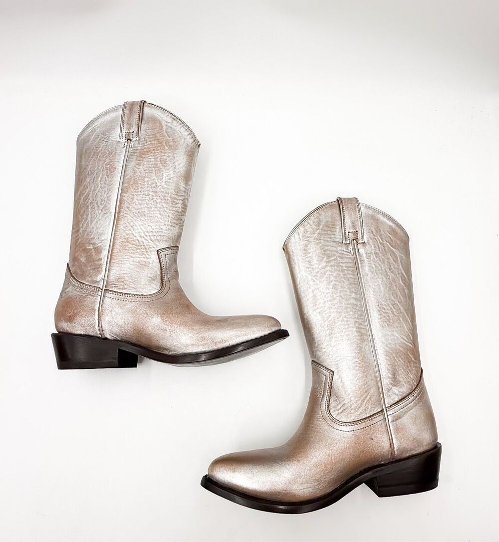 Frye Billy Pull On Silver Metallic Western Cowboy Boots Size 8 - Picture 6 of 11